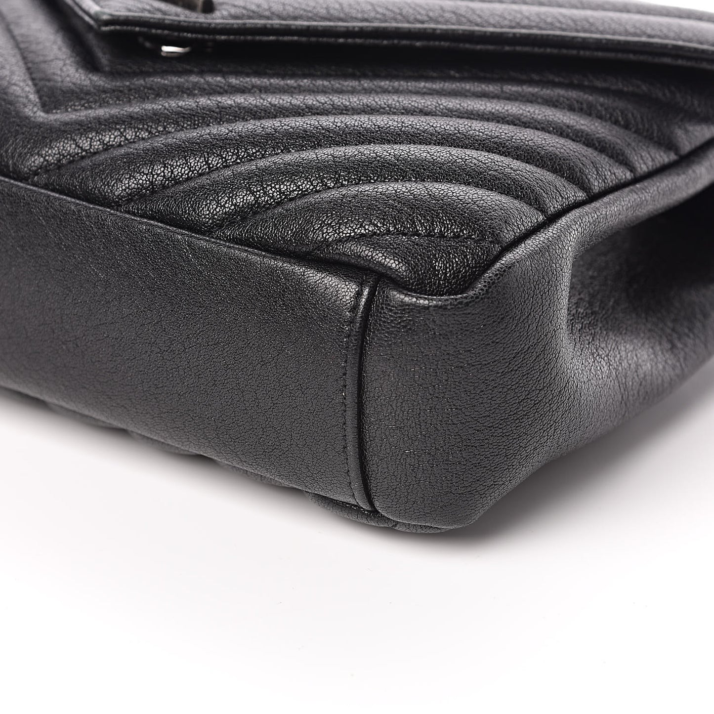 Sheepskin Matelasse Chevron Monogram Medium College Bag Black