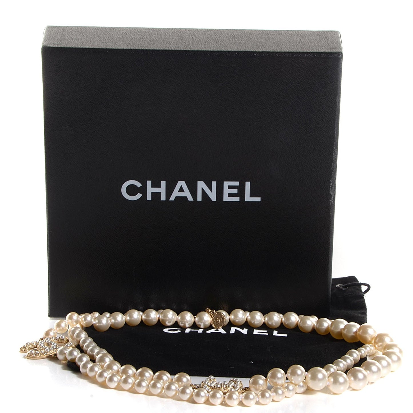 Graduated Pearl CC Long Necklace Gold