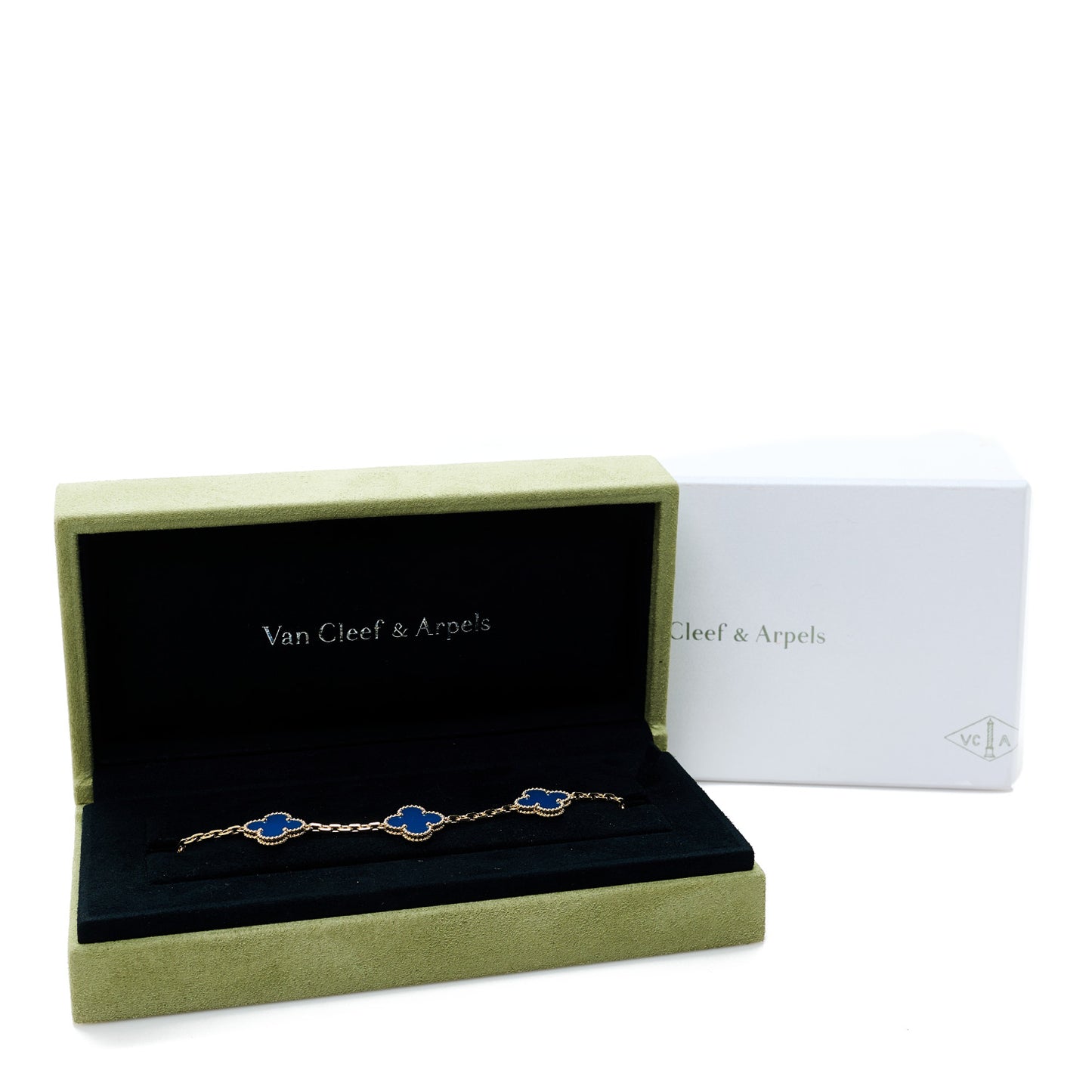 18K Yellow Gold Blue Agate 5 Motifs Vintage Alhambra Bracelet