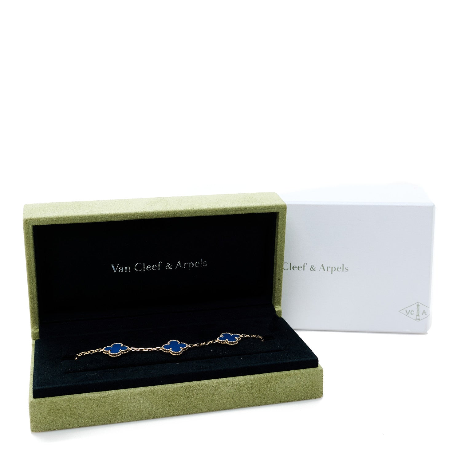 Van Cleef & Arpels 18K Yellow Gold Blue Agate 5 Motifs Vintage Alhambra Bracelet 5 of 5
