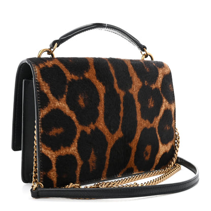 Saint Laurent Pony Hair Calfskin Leopard Print Monogram Sunset Chain Wallet Black 3 of 10