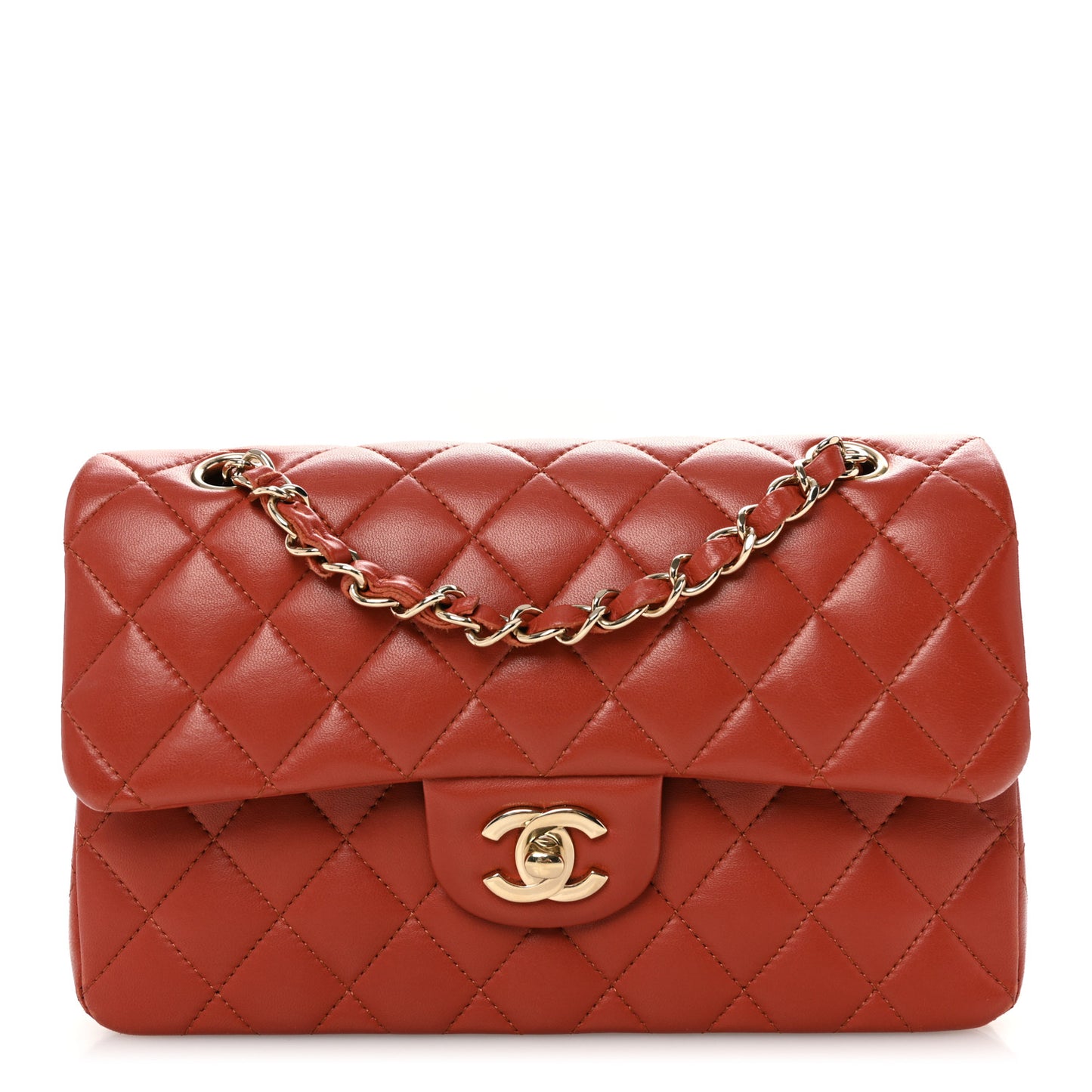 Lambskin Quilted Small Double Flap Brown