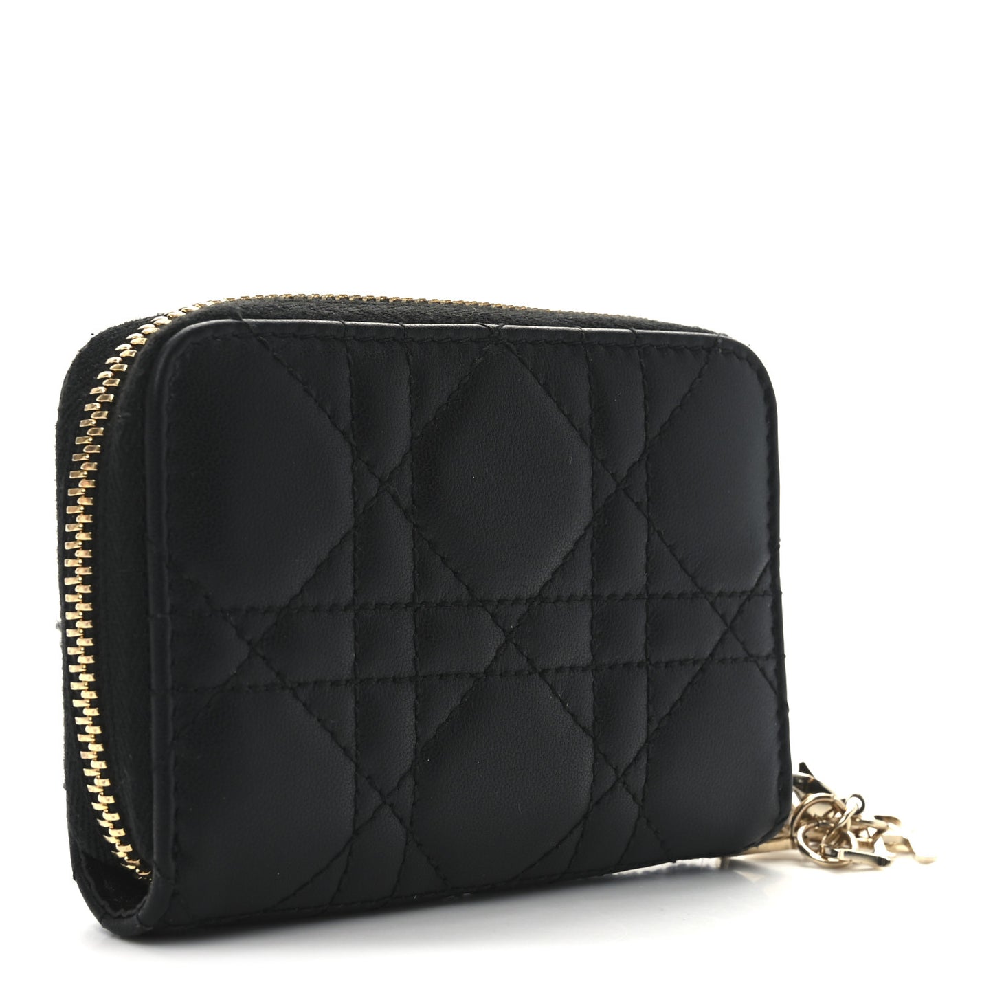 Lambskin Cannage Small Lady Dior Voyageur Coin Purse Black