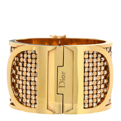 Christian Dior Metal Crystal Wide CD Cuff Bracelet Gold 1 of 6