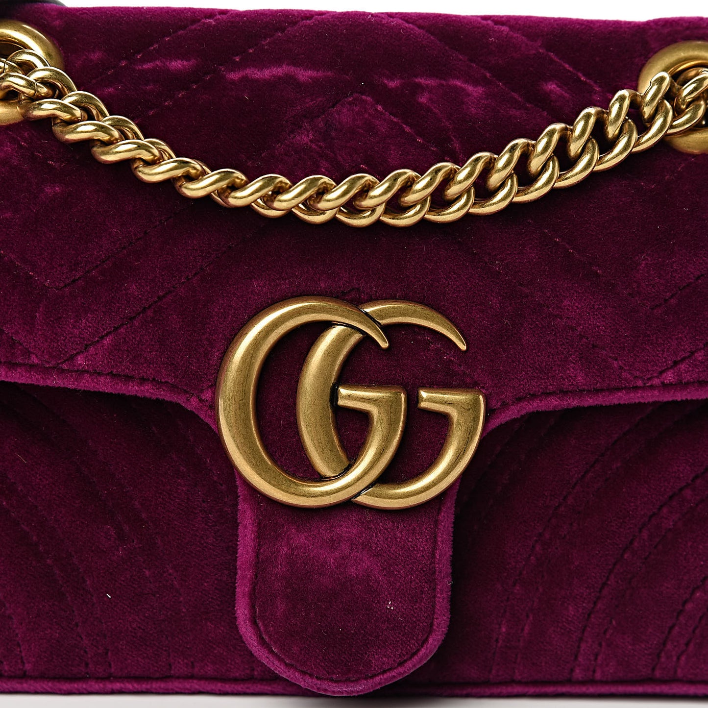 Velvet Matelasse Mini GG Marmont Shoulder Bag Fuchsia Violet Cyclamen
