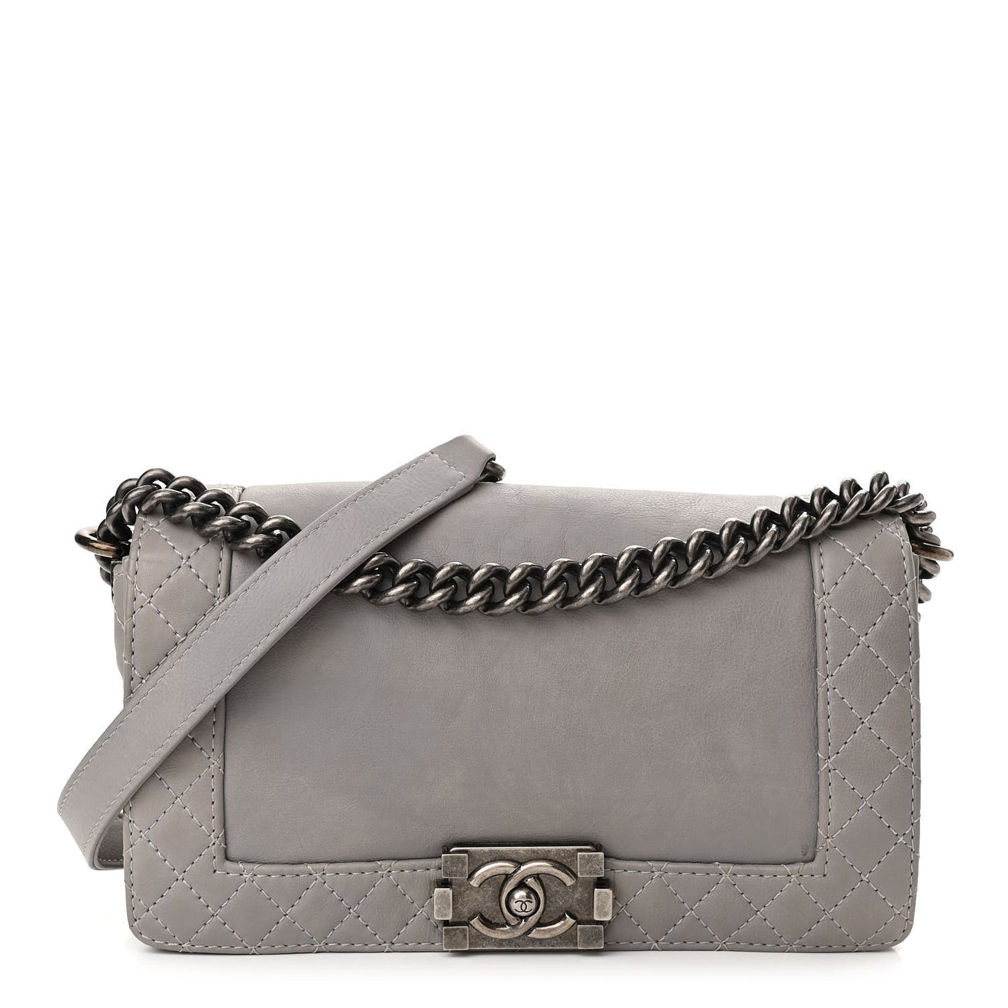 Calfskin Medium Boy Reverso Flap Light Grey