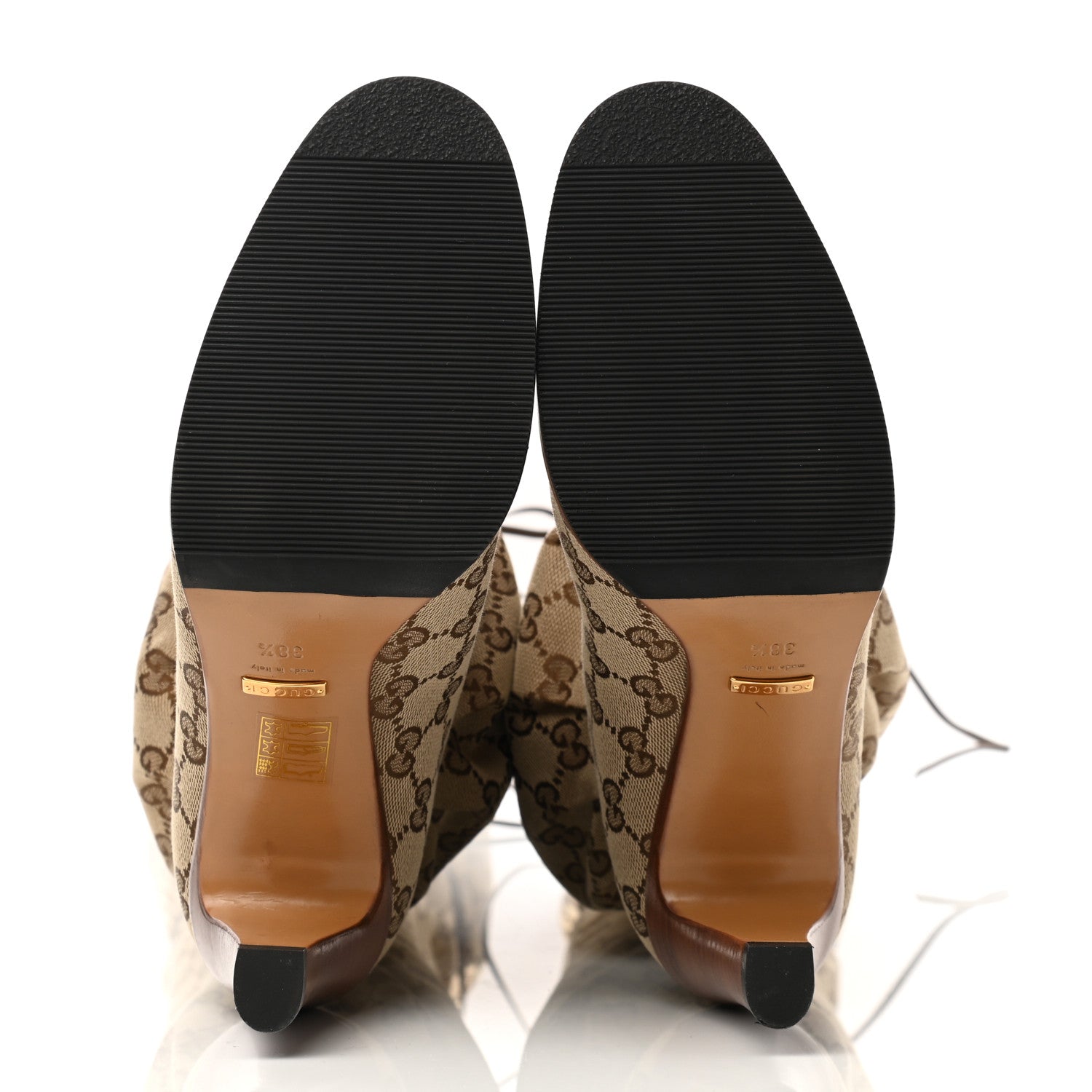 Gucci Monogram Over the Knee Boots 38.5 Beige Ebony 5 of 6