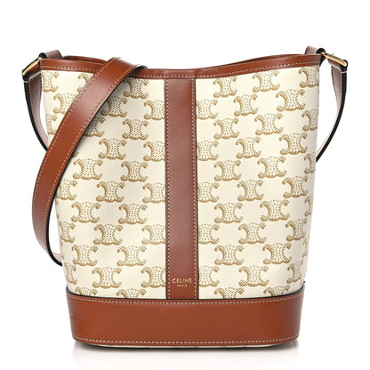 Celine Triomphe Canvas Calfskin Small Bucket Bag White 1 of 10