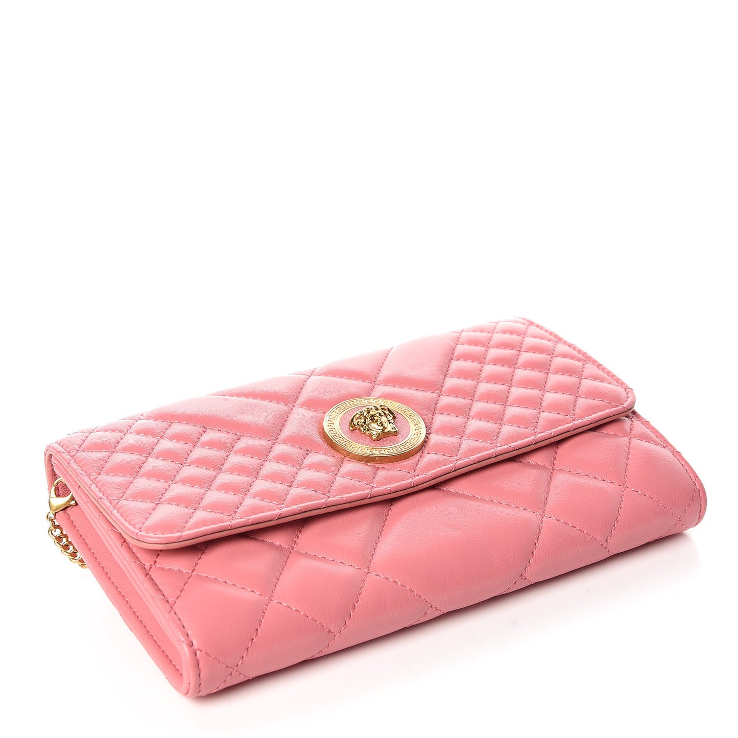 Calfskin Icon Quilted Wallet On Chain Crossbody Pink