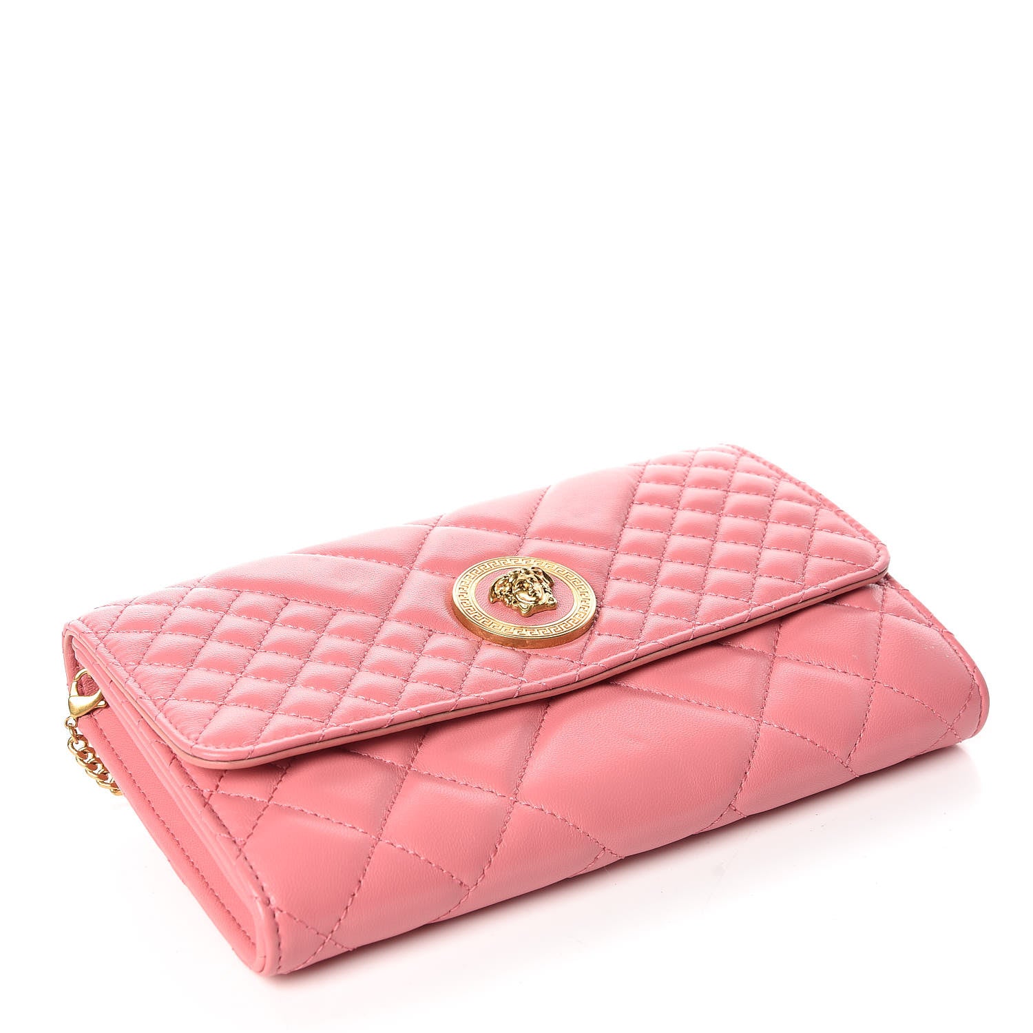 Versace Calfskin Icon Quilted Wallet On Chain Crossbody Pink 4 of 8