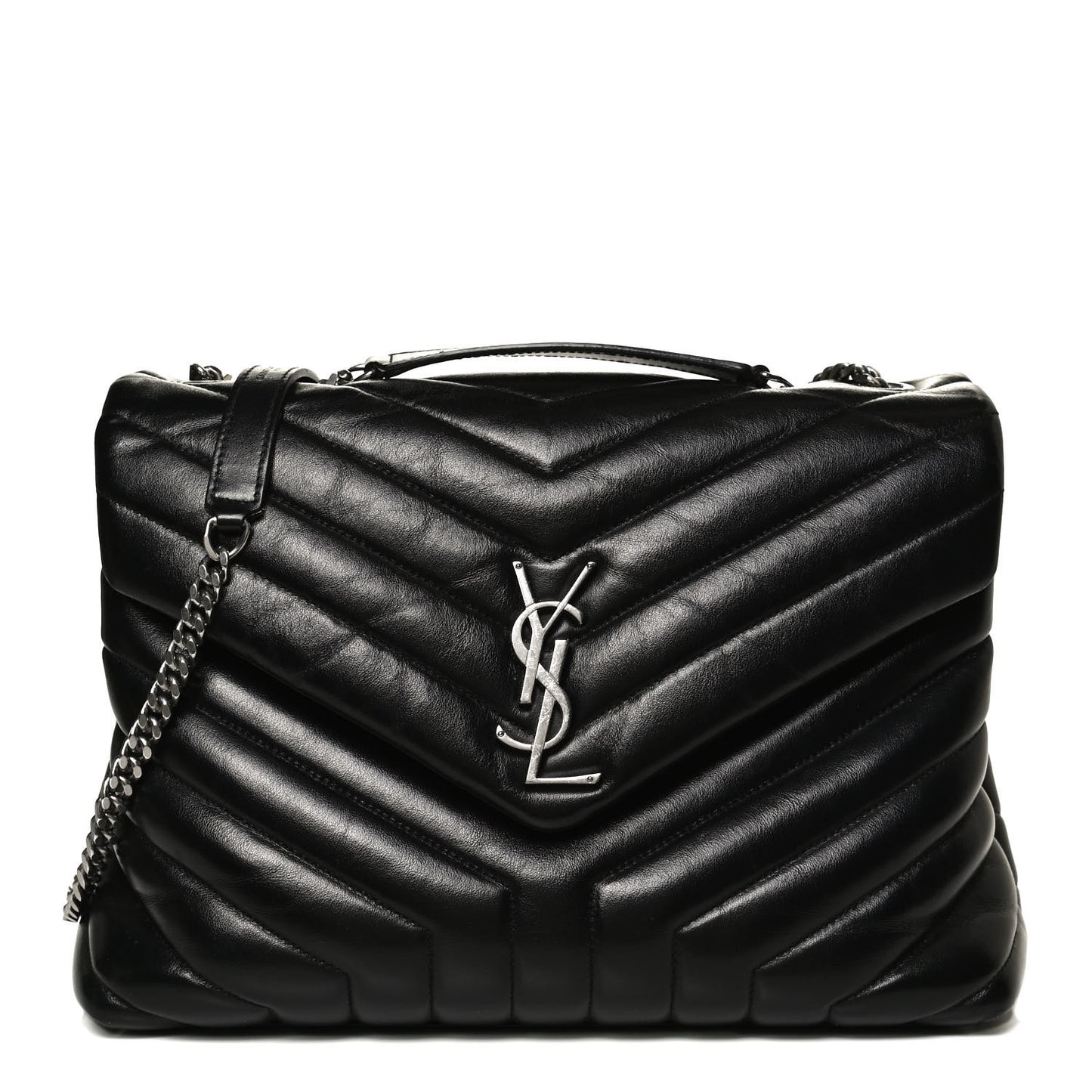 Calfskin Y Quilted Monogram Medium Loulou Chain Satchel Black