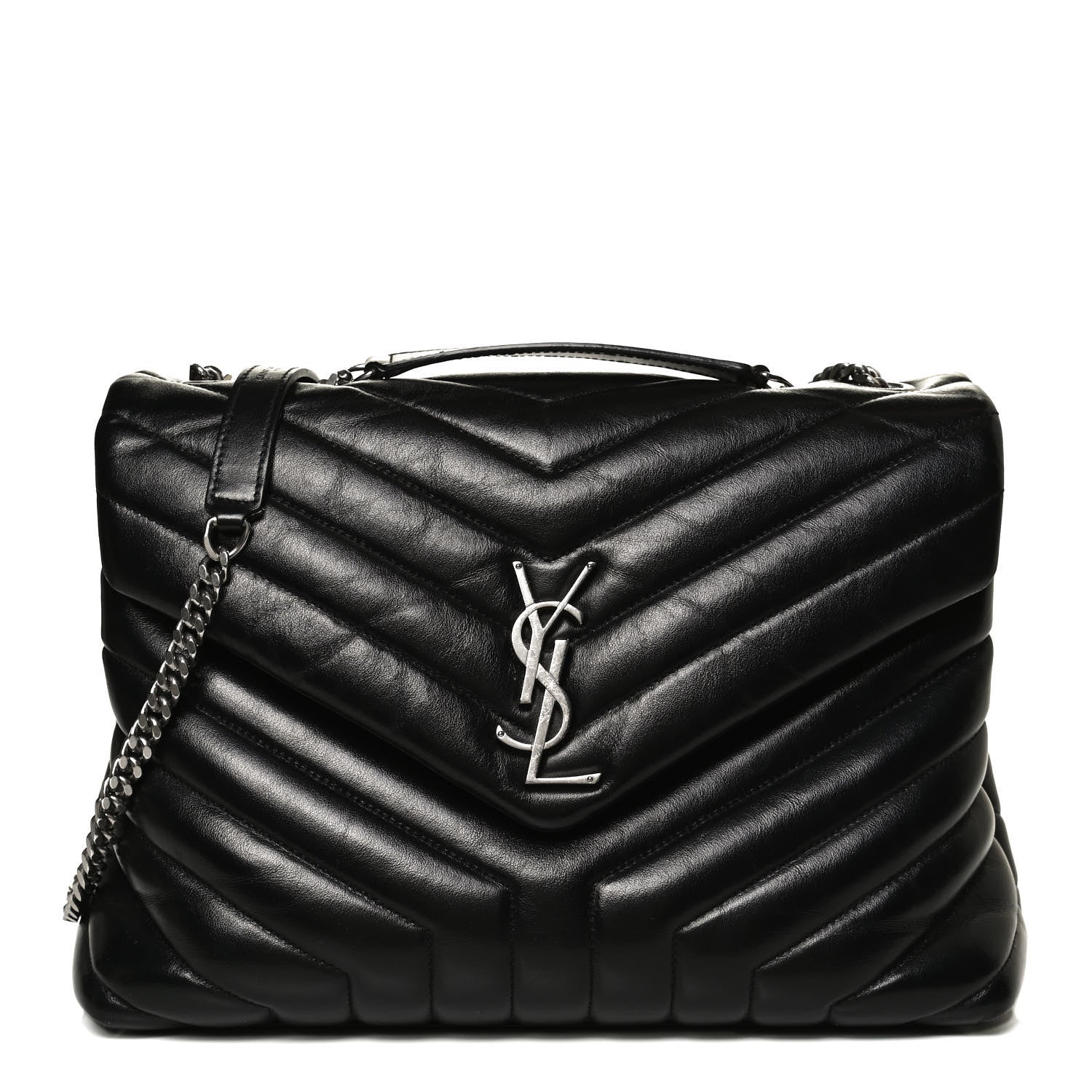 Saint Laurent Calfskin Y Quilted Monogram Medium Loulou Chain Satchel Black 1 of 12