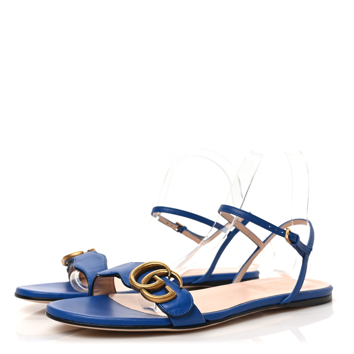 Lifford Calfskin GG Marmont Ankle Wrap Flat Sandals 38 Bright Blue
