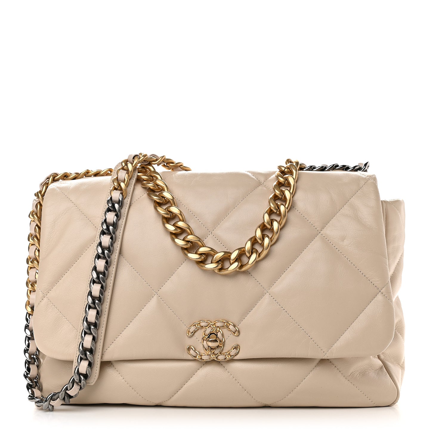 Goatskin Quilted Maxi Chanel 19 Flap Beige