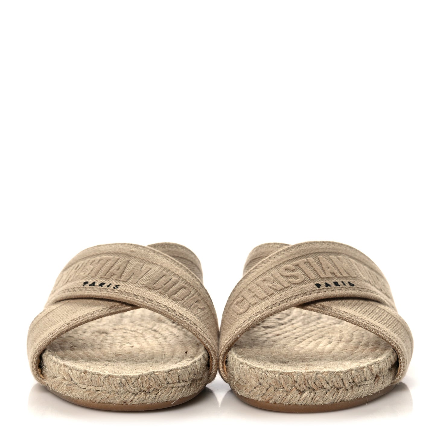Canvas Embroidered Granville Espadrille Crisscross Flat Slide Sandals 36.5 Cream