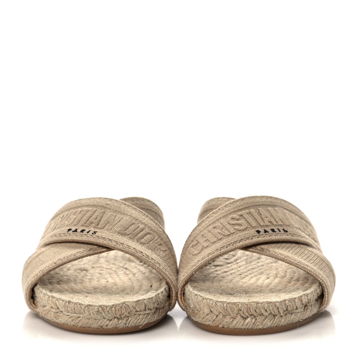 Christian Dior Canvas Embroidered Granville Espadrille Crisscross Flat Slide Sandals 36.5 Cream 2 of 8