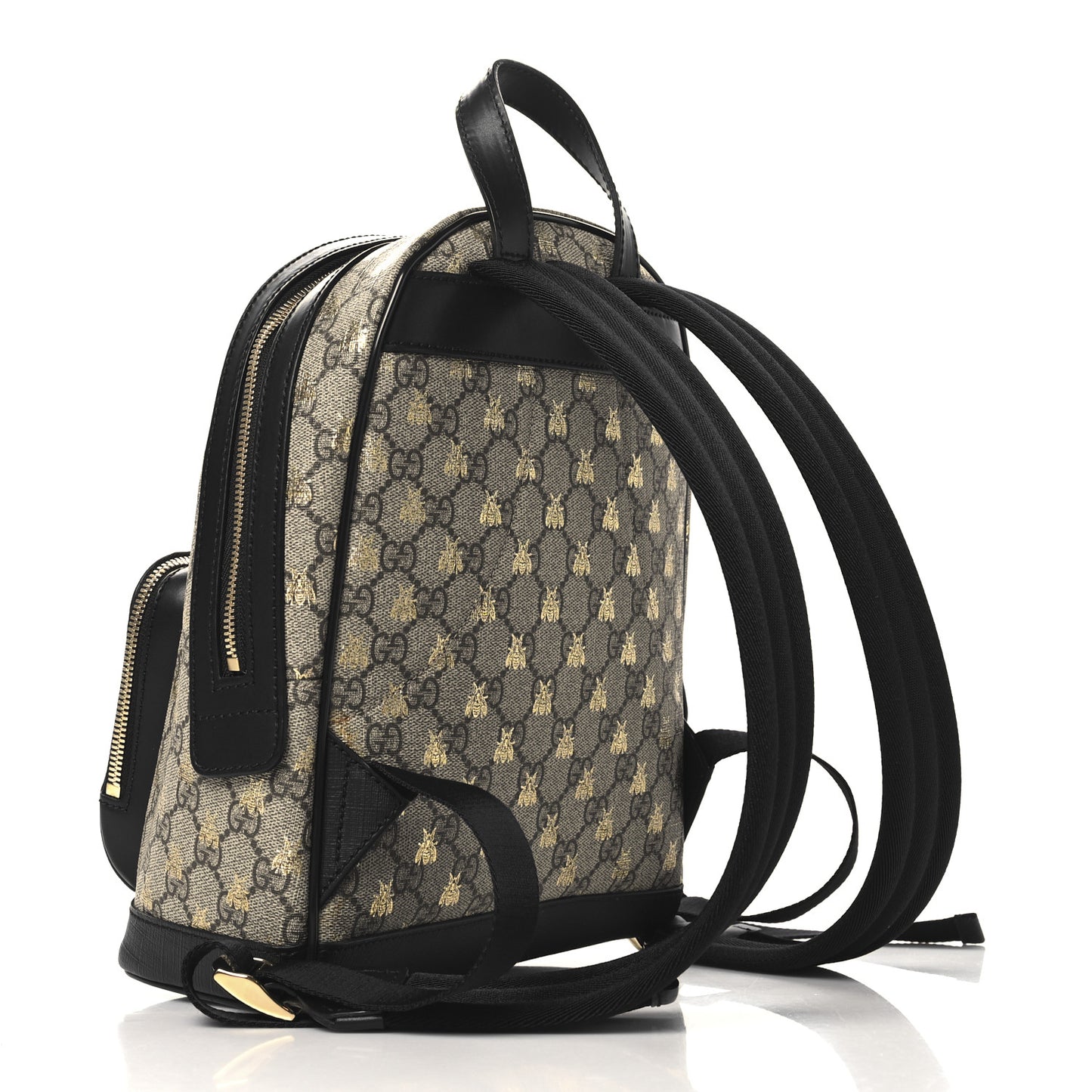 GG Supreme Monogram Bees Print Small Day Backpack Beige Oro Black