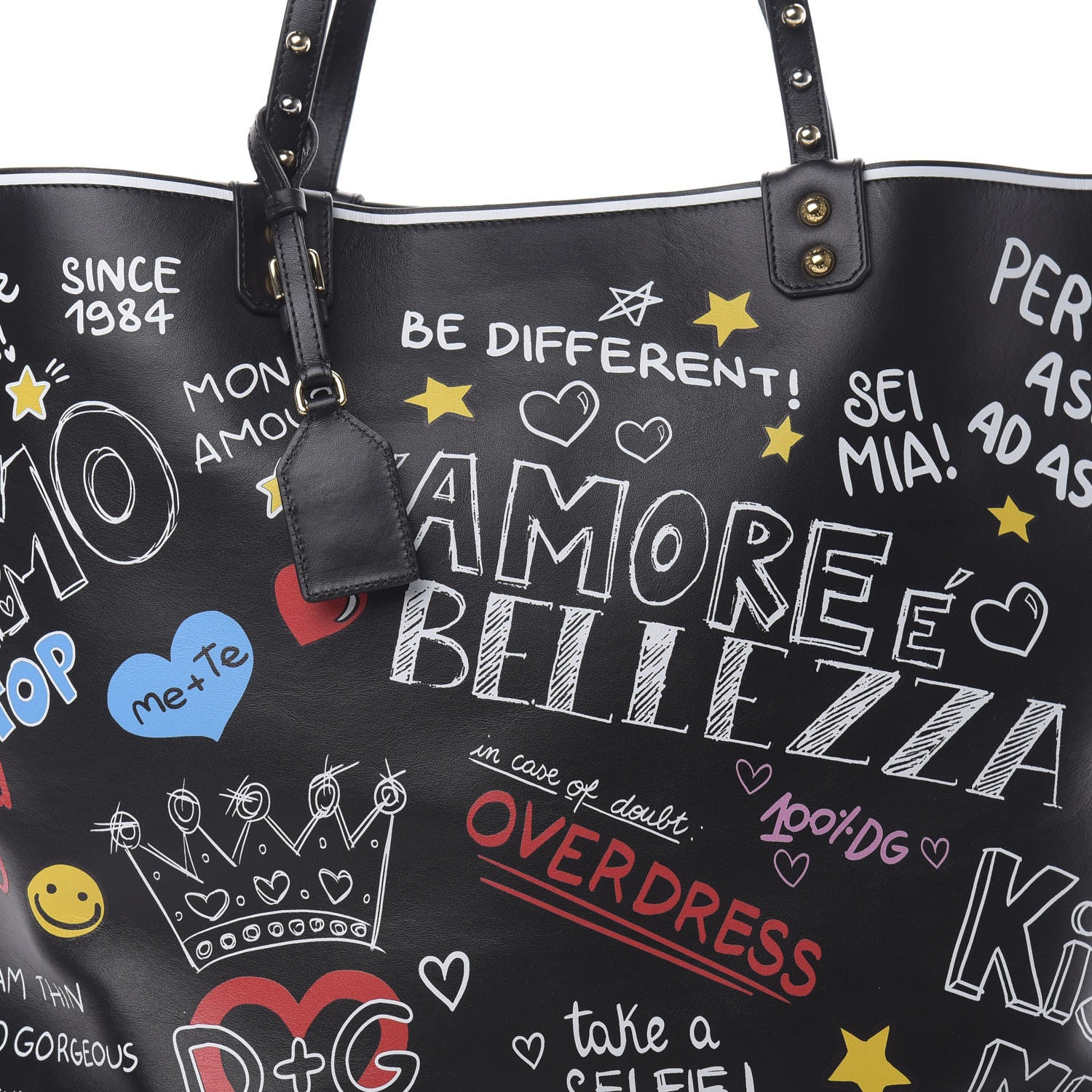 Dolce & Gabbana Calfskin Graffiti Printed Tote Black 8 of 11