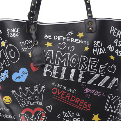 Dolce & Gabbana Calfskin Graffiti Printed Tote Black 8 of 11