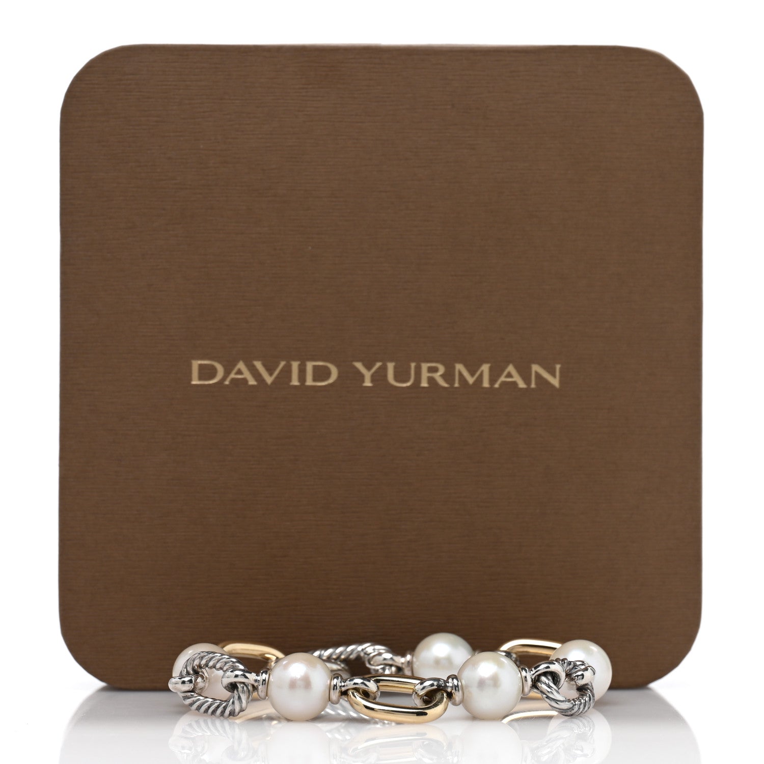 David Yurman Sterling Silver 18K Yellow Gold Cultured Pearl DY Madison Link Chain Bracelet 4 of 4