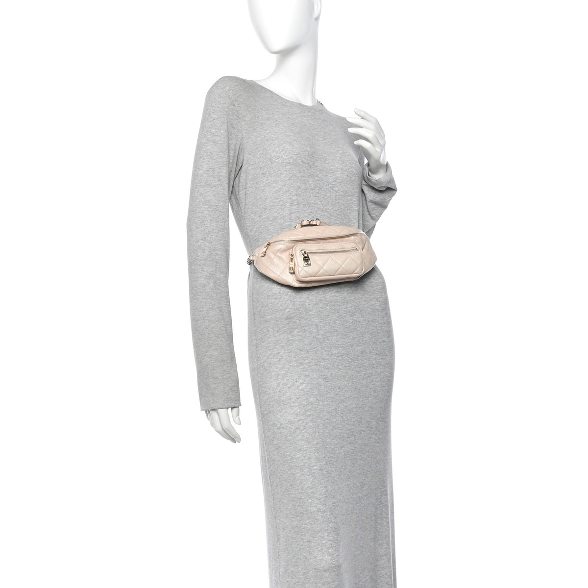 Iridescent Calfskin Quilted All About Waist Belt Bag Beige