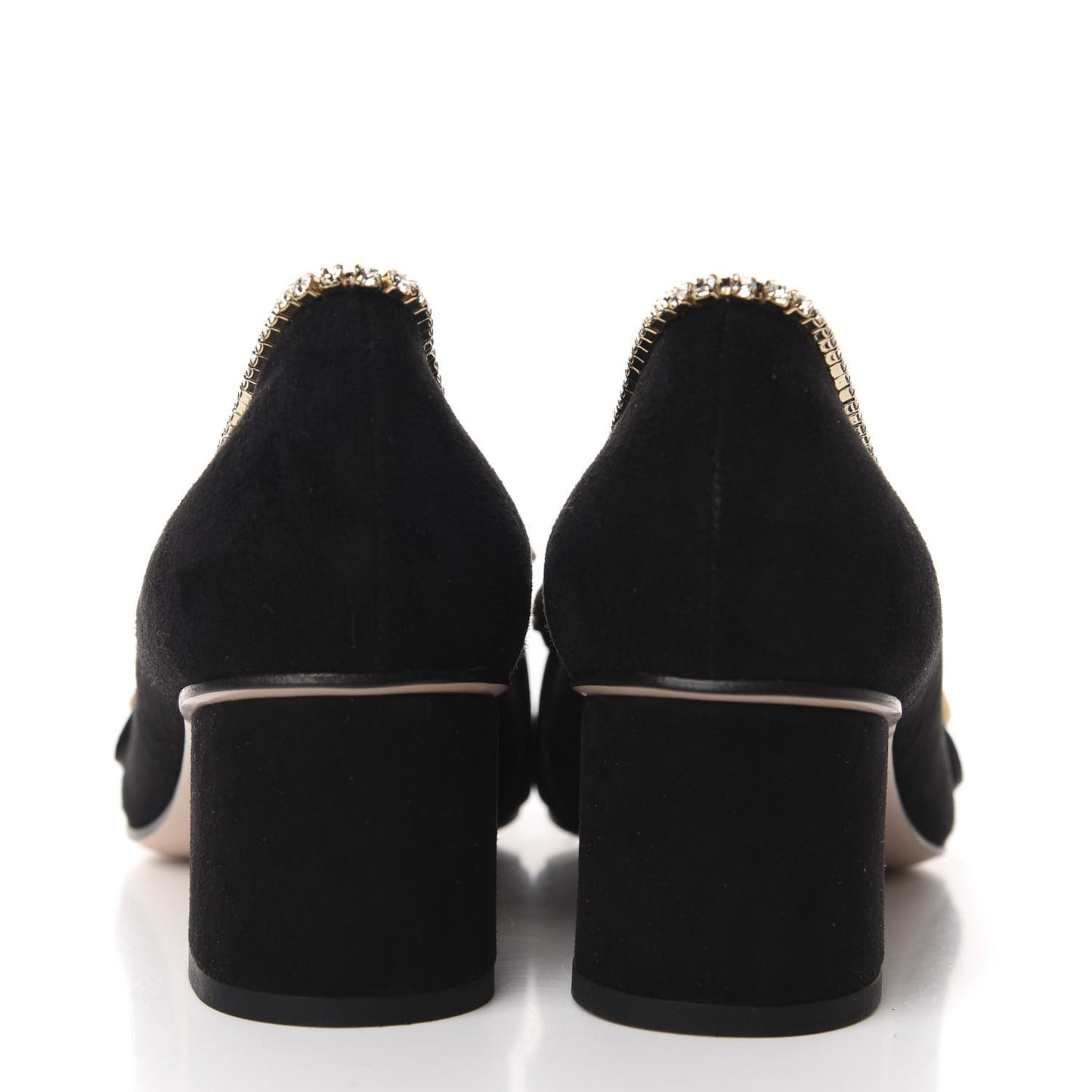 Kid Scamosciato Crystal GG Marmont Fringe 50mm Loafer Pumps 38 Black