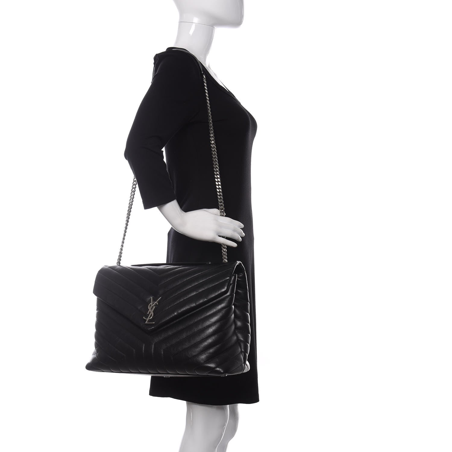 Saint Laurent Calfskin Y Quilted Monogram Large Loulou Chain Satchel Black 2 of 13