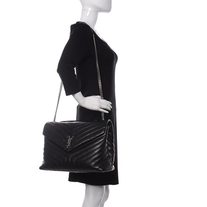 Saint Laurent Calfskin Y Quilted Monogram Large Loulou Chain Satchel Black 2 of 13