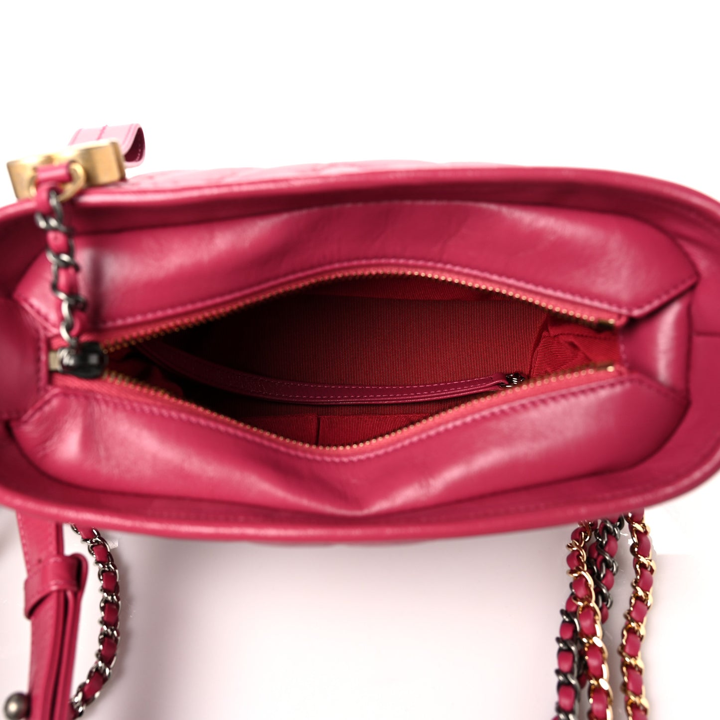 Aged Calfskin Chevron Quilted Small Gabrielle Hobo Dark Pink