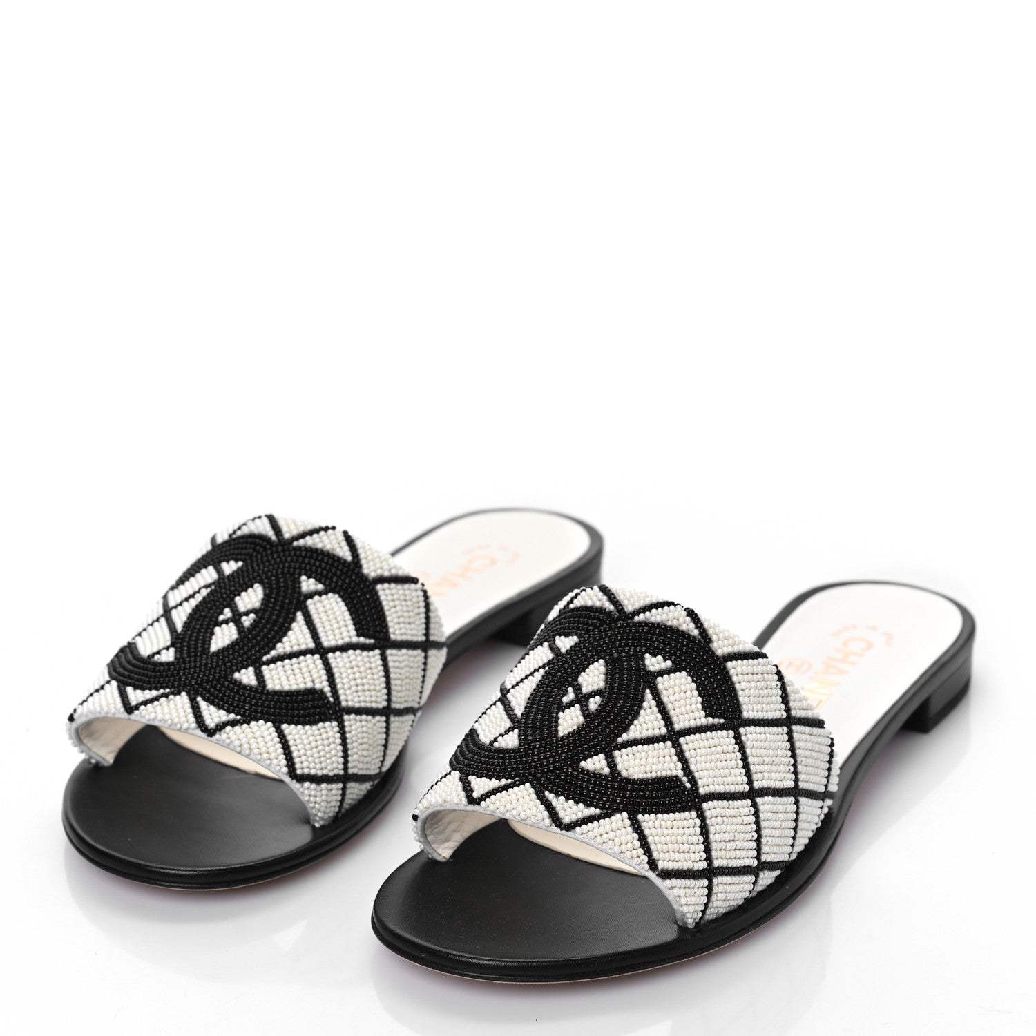 Chanel Pearl Embroidery CC Mules 40 Black White 4 of 10