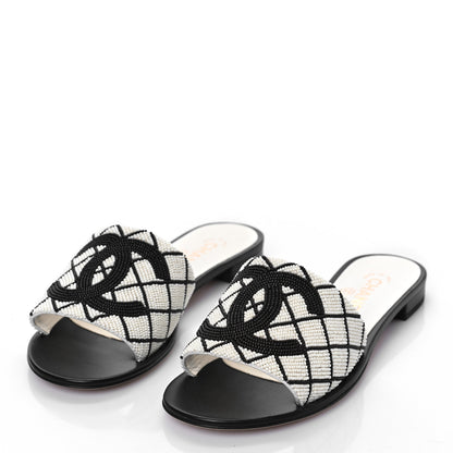 Chanel Pearl Embroidery CC Mules 40 Black White 4 of 10