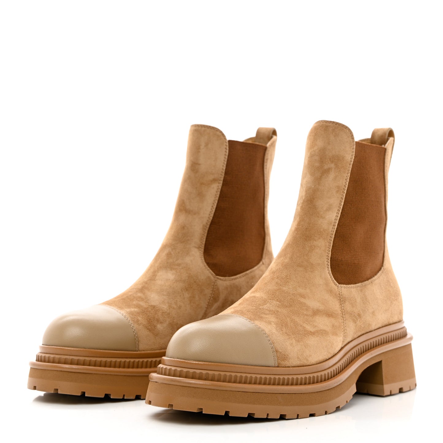 Suede Lambskin Cap Toe Ankle Boots 38 Light Brown