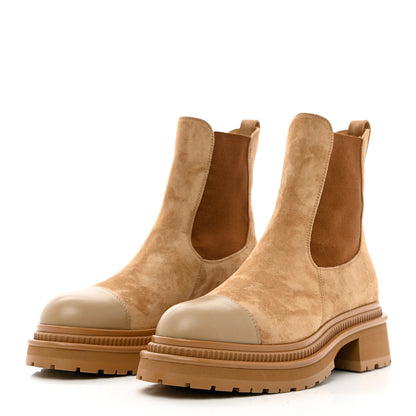 Chanel Suede Lambskin Cap Toe Ankle Boots 38 Light Brown 3 of 9