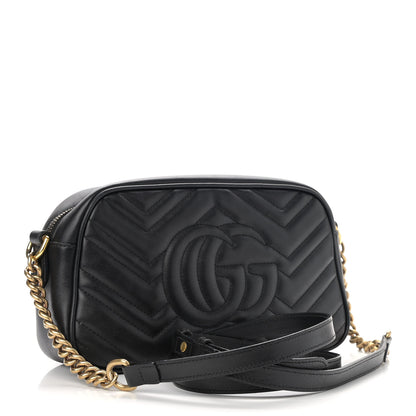 Gucci Calfskin Matelasse Small GG Marmont Chain Shoulder Bag Black 3 of 13
