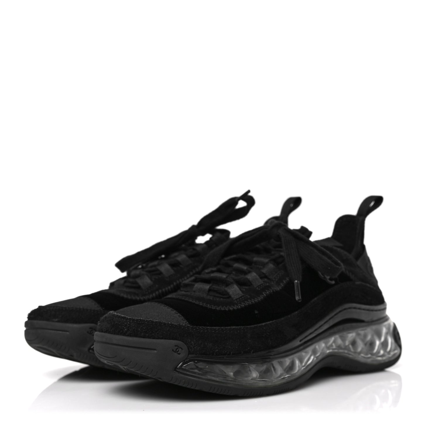 Suede Calfskin Velvet Grosgrain CC Sneakers 38.5 Black