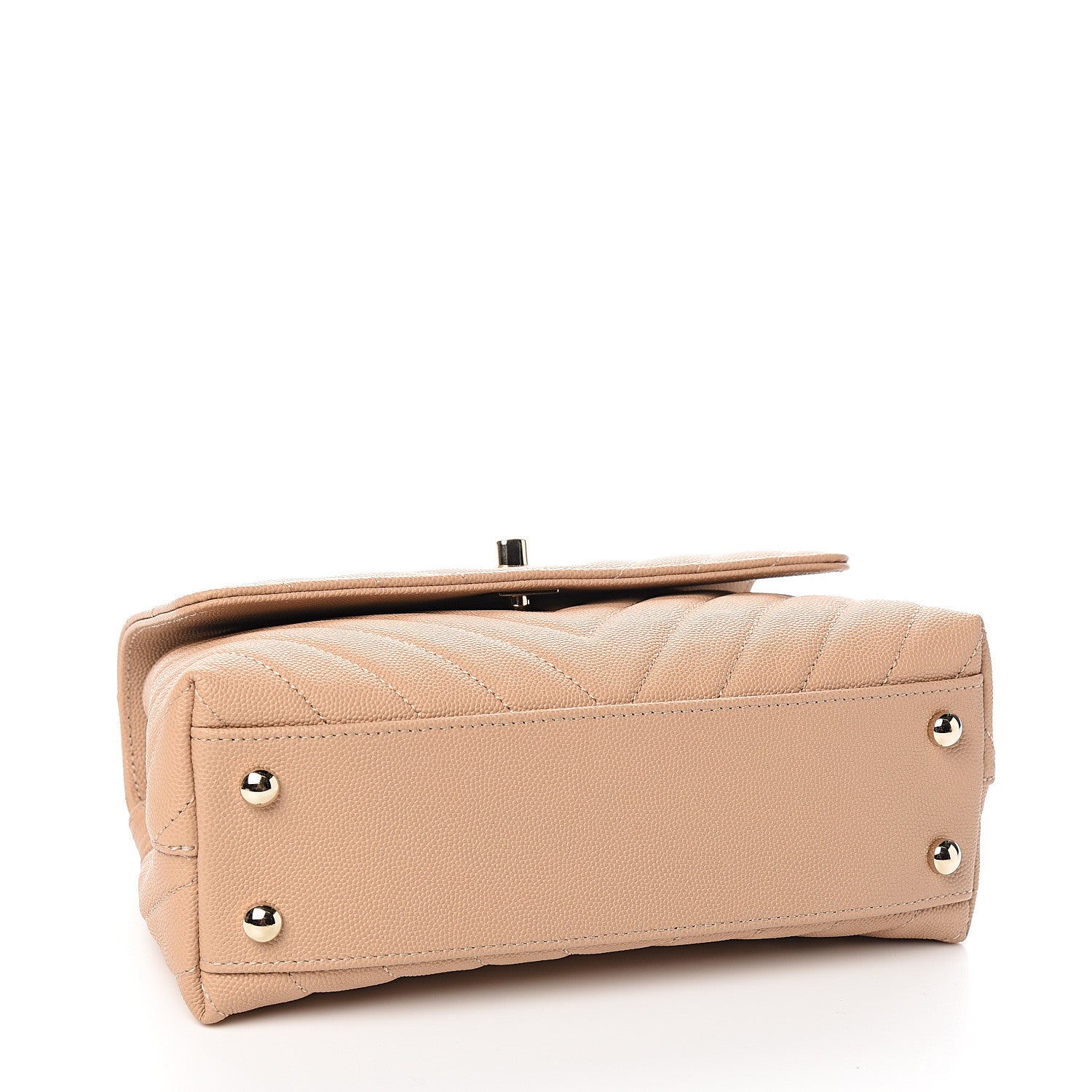 Chanel Caviar Chevron Quilted Mini Coco Handle Flap Beige 3 of 9