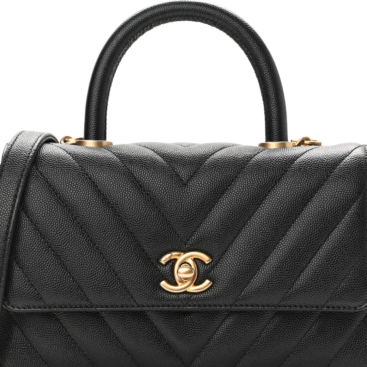 Caviar Chevron Quilted Mini Coco Handle Flap Black