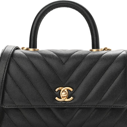 Chanel Caviar Chevron Quilted Mini Coco Handle Flap Black 10 of 11
