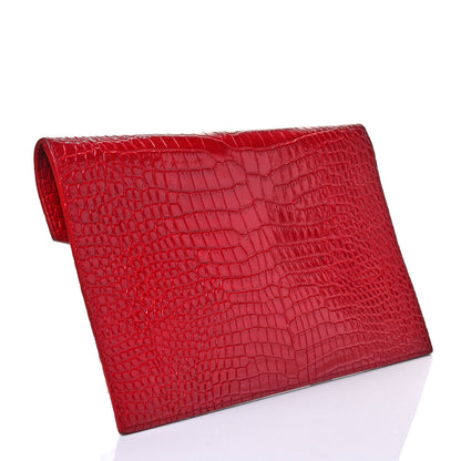 Saint Laurent Calfskin Crocodile Embossed Uptown Monogram Clutch Rouge Eros 2 of 4