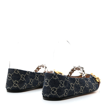 Gucci New Denim GG Monogram Nappa Deva Horsebit Chain Embellished Flats 35.5 Blue Tea Cuir Epilog 4 of 9