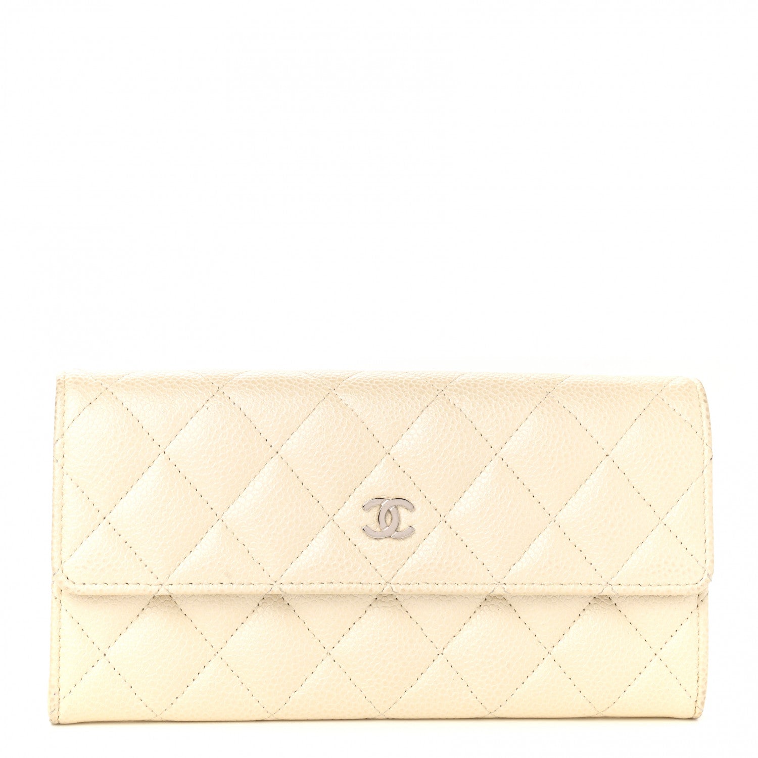 Chanel Pearly Caviar Quilted Large Gusset Flap Wallet Ivory 1 of 12