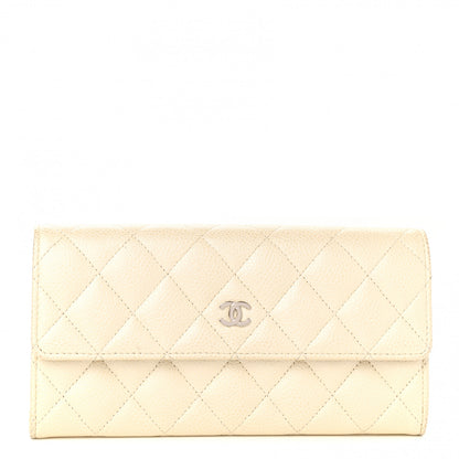 Chanel Pearly Caviar Quilted Large Gusset Flap Wallet Ivory 1 of 12