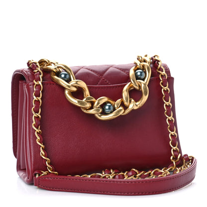 Chanel Calfskin Quilted Pearl Jewel Chain Flap Red 3 of 9