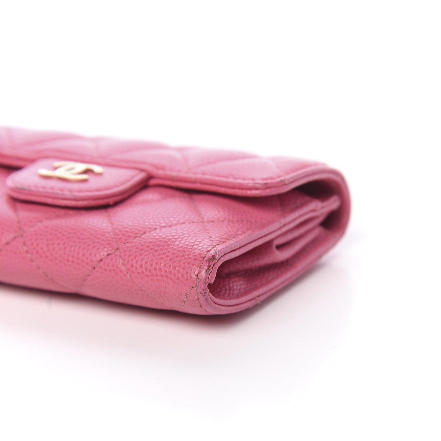 Caviar Quilted Card Flap Holder Pink