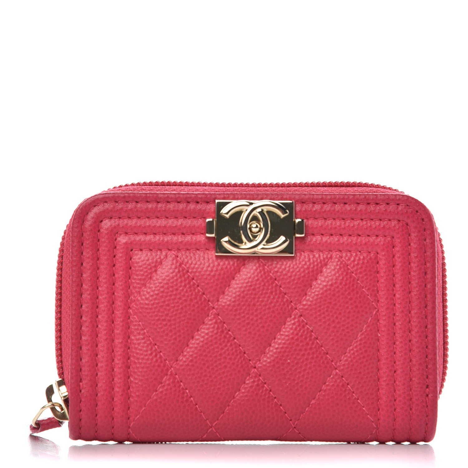 Chanel Caviar Quilted Boy Zip Around Coin Purse Wallet Fuchsia 1 of 8