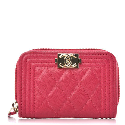 Chanel Caviar Quilted Boy Zip Around Coin Purse Wallet Fuchsia 1 of 8