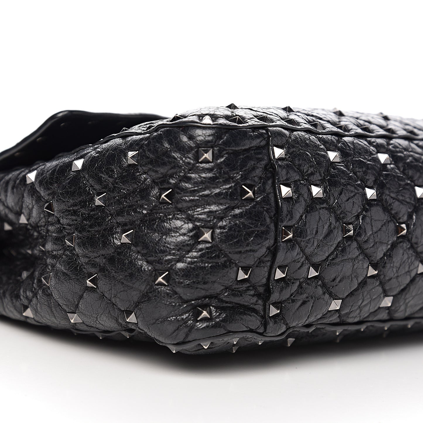 Craquele Nappa Large Rockstud Spike Shoulder Bag Black
