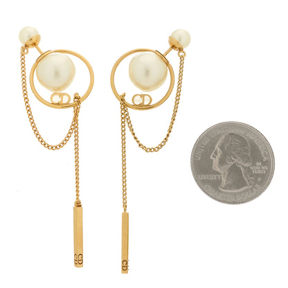 Christian Dior Pearl Tribales Dangle Chain Earrings Gold 2 of 4
