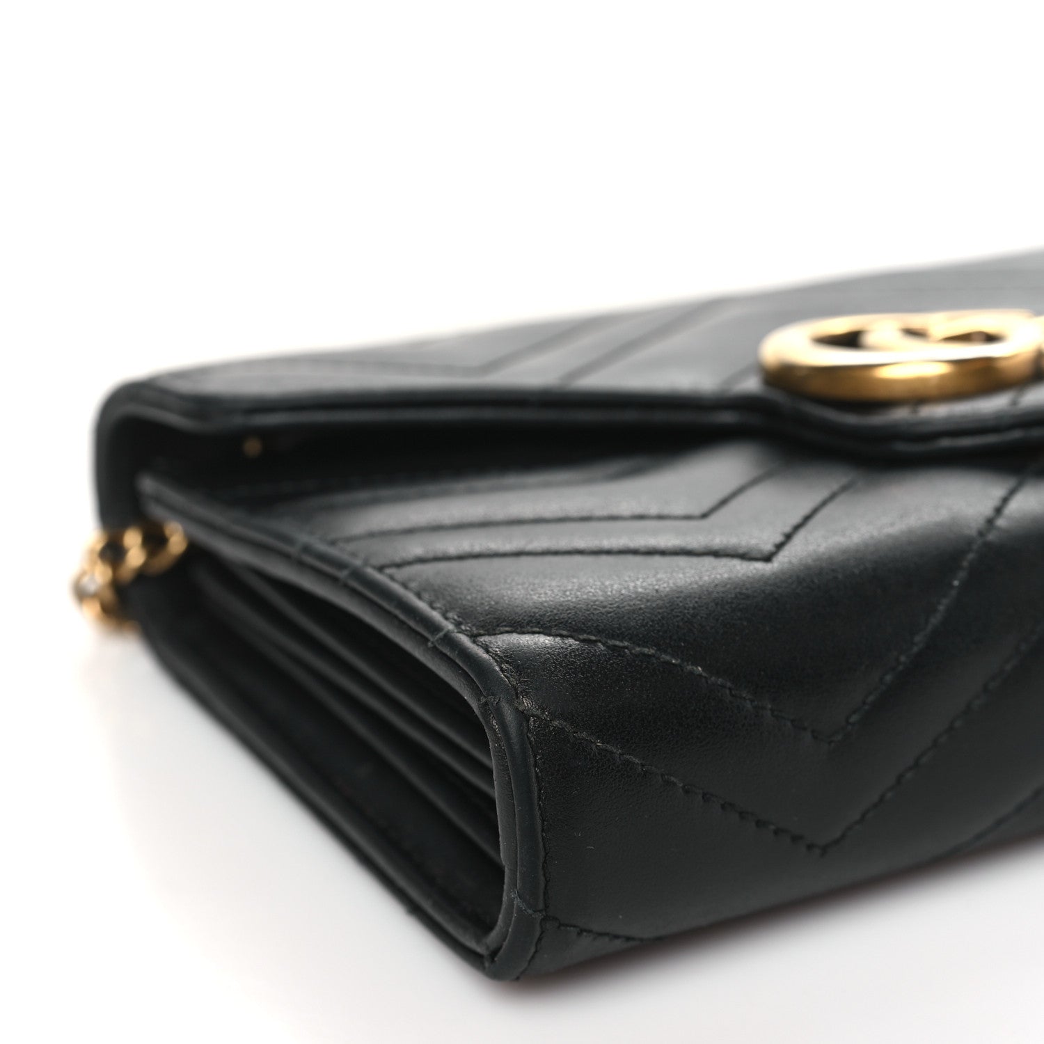 Gucci Calfskin Matelasse GG Marmont Chain Wallet Black 9 of 11