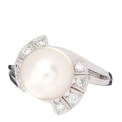 Mikimoto 14K White Gold Diamond Akoya Pearl 9mm Deco Ring 47 4 1 of 5